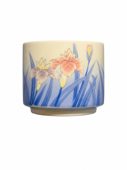 Vintage Fukagawa Seiji Japanese Porcelain Iris Tea Cup / Yunomi – Hand Painted Floral Arita Ware