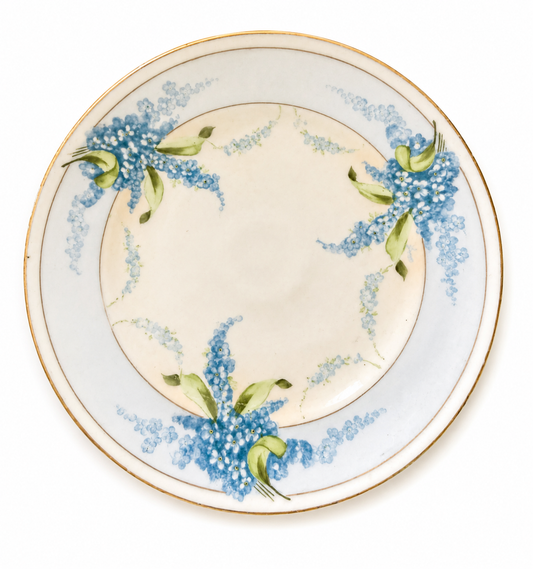 Antique Royal Rudolstadt Prussia Hand Painted Plate Blue Floral Gold Trim Germany